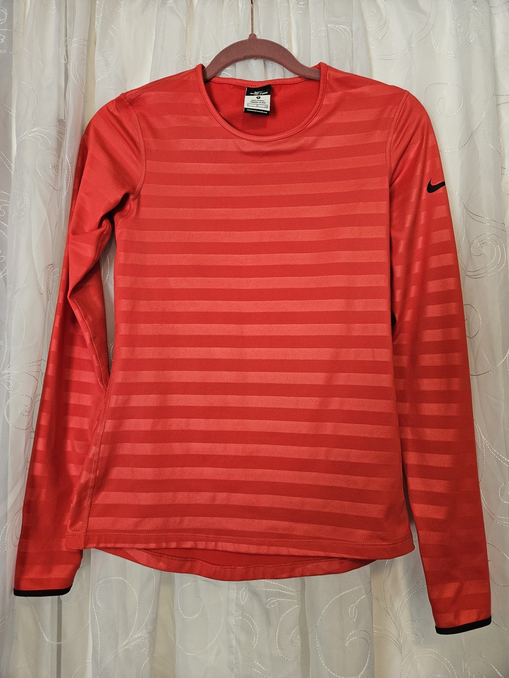 Nike Red Striped Long Sleeve Performance Top